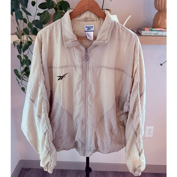 Reebok Other - Reebok Vintage Mens Windbreaker Jacket Beige Size M Retro 90s Nylon Streetwear
